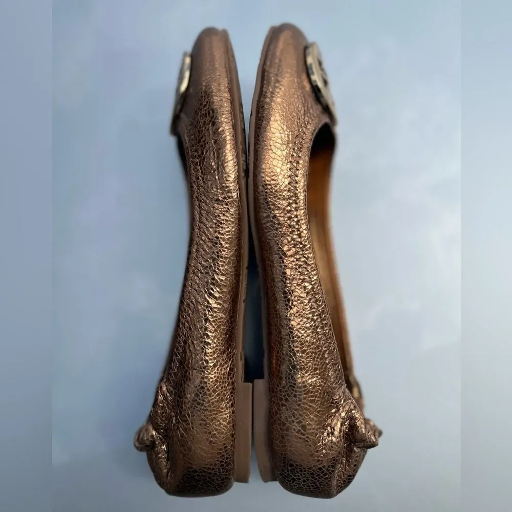 Tory Burch Reva Bonze Metallica Ballet Flat Shoes Size 8
